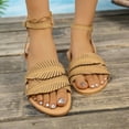 thumbnail image 5 of Htigea Women's Tassel Flat Sandals Open Toe Slip On Casual Sandal 2025 Summer Vintage Ankle Straps Sandals Beach Shoes Brown,8.5, 5 of 9