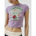 thumbnail image 2 of vera natura Women’s Slim Summer T-Shirt LetterStrawberry Print Cap Sleeve Round Neck Crop Tops Streetwear, 2 of 6