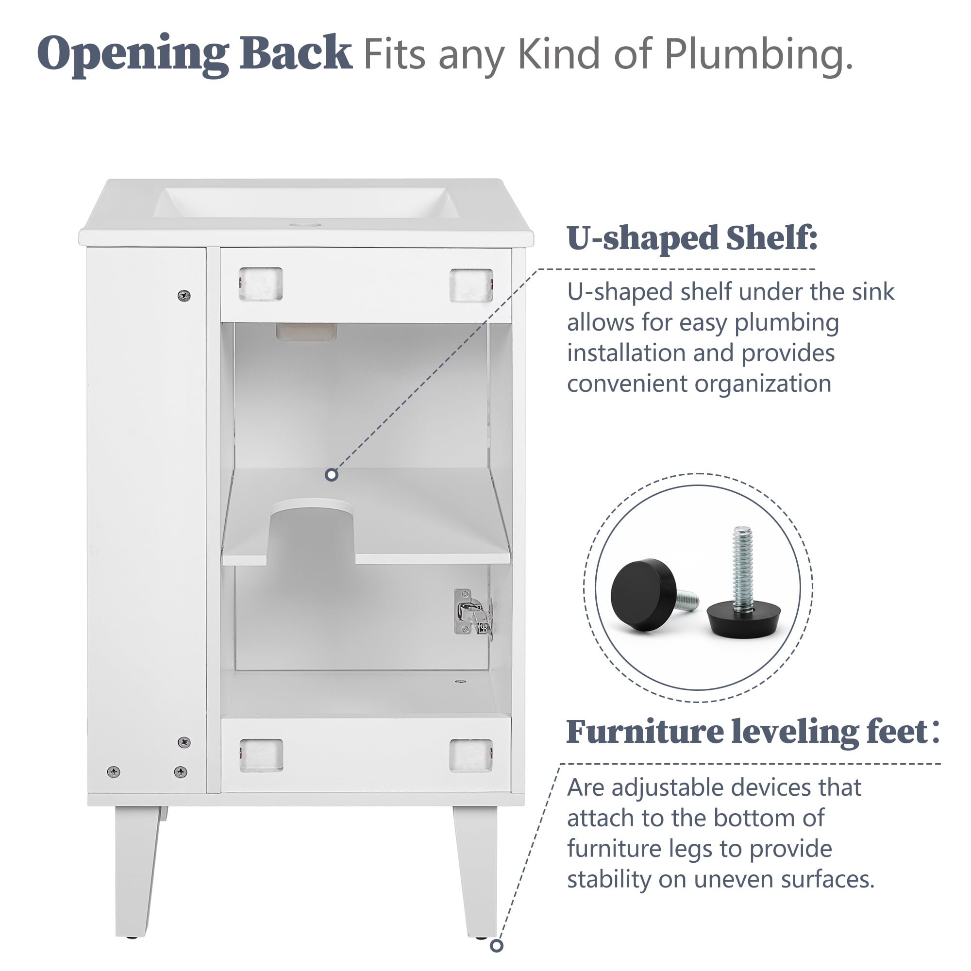Harper & Bright Designs 20" Small Bathroom Vanity with Sink, Freestanding Storage Cabinet, French Style Bathroom Floor Cabinet, White