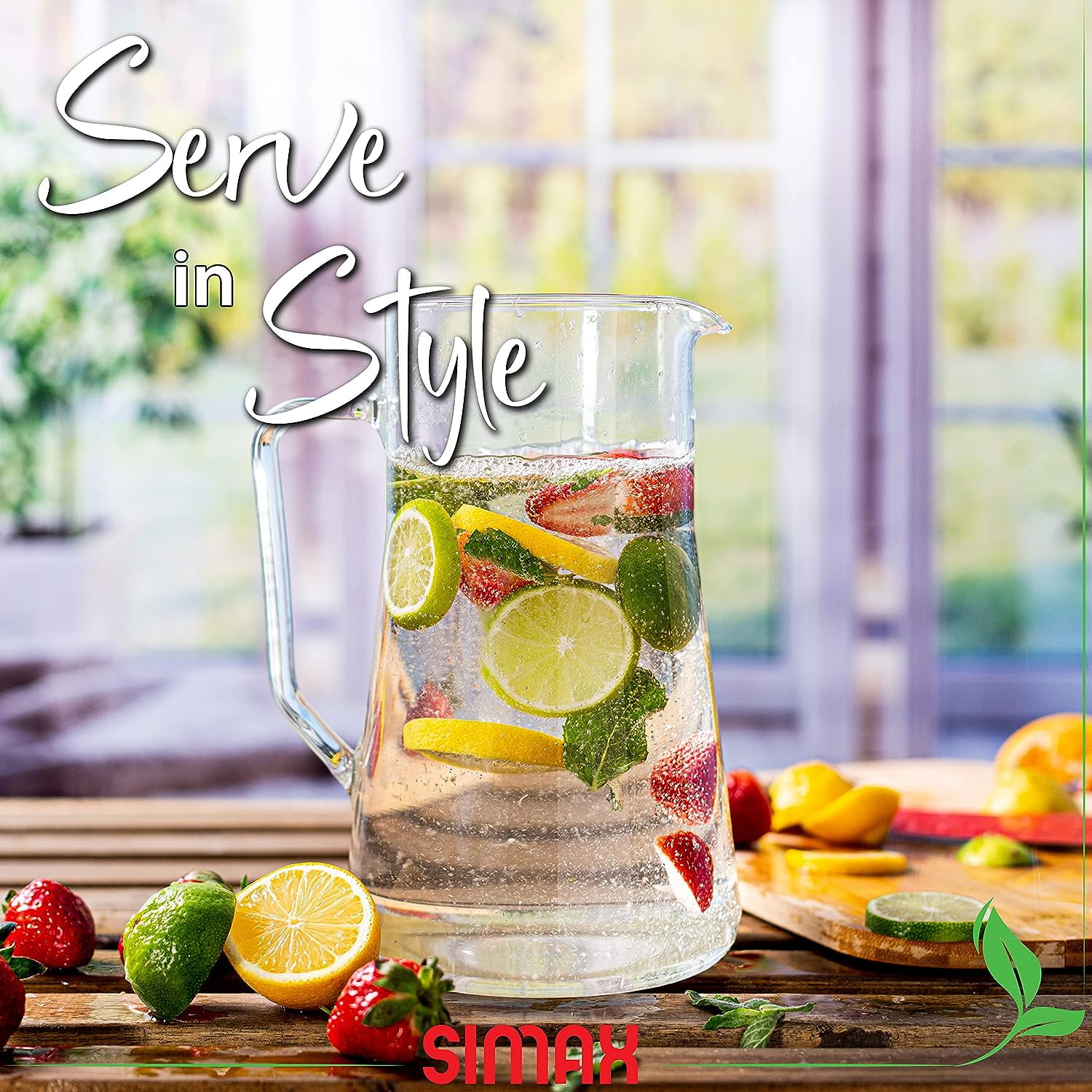 SIMAX 2.5-Qt Borosilicate Glass Pitcher with Spout & Handle for Water, Sangria & Iced Tea