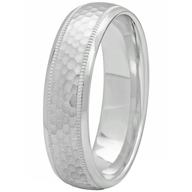 Brilliance Fine Jewelry Men's Sterling Silver 6MM Hammered Finish Wedding Band Mens Ring