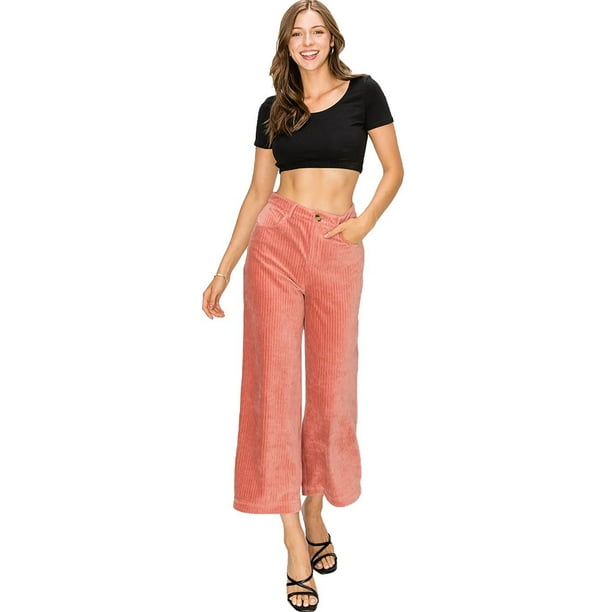 Feinuhan - Fashion Pink High Rise Wide Leg Corduroy Pants - Walmart.com - Walmart.com