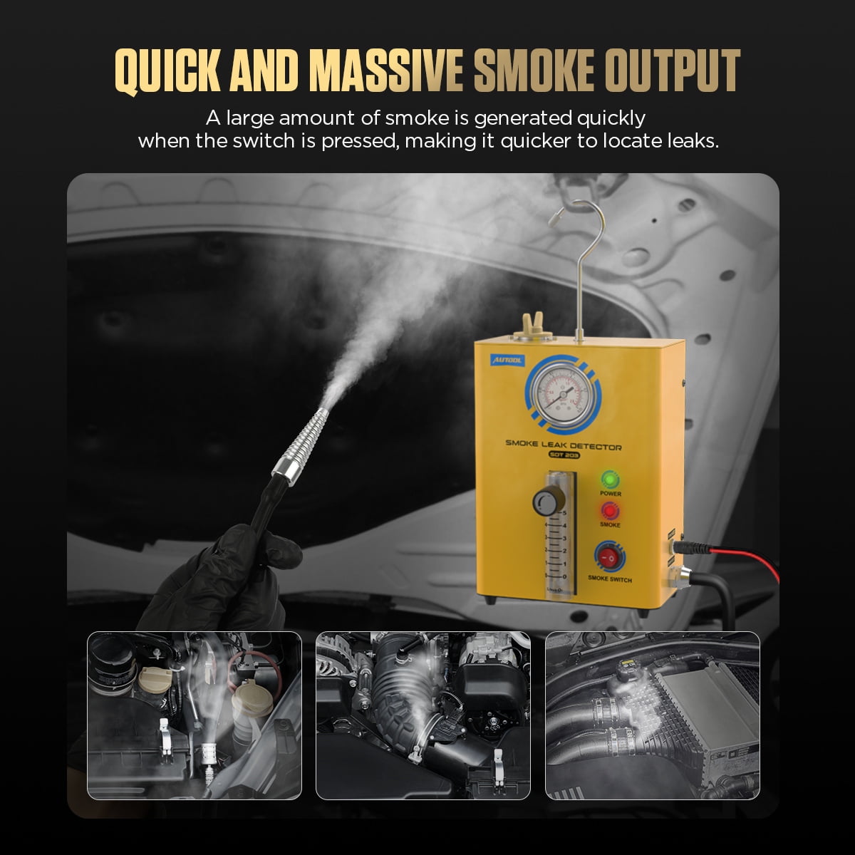 AUTOOL Automotive Smoke Machine EVAP Vacuum Smoke Leak Detector Dual Mode Car Oil Pipeline Leak Locator W/ Pressure Gauge & Flowmeter for All Vehicles Boat, SDT203