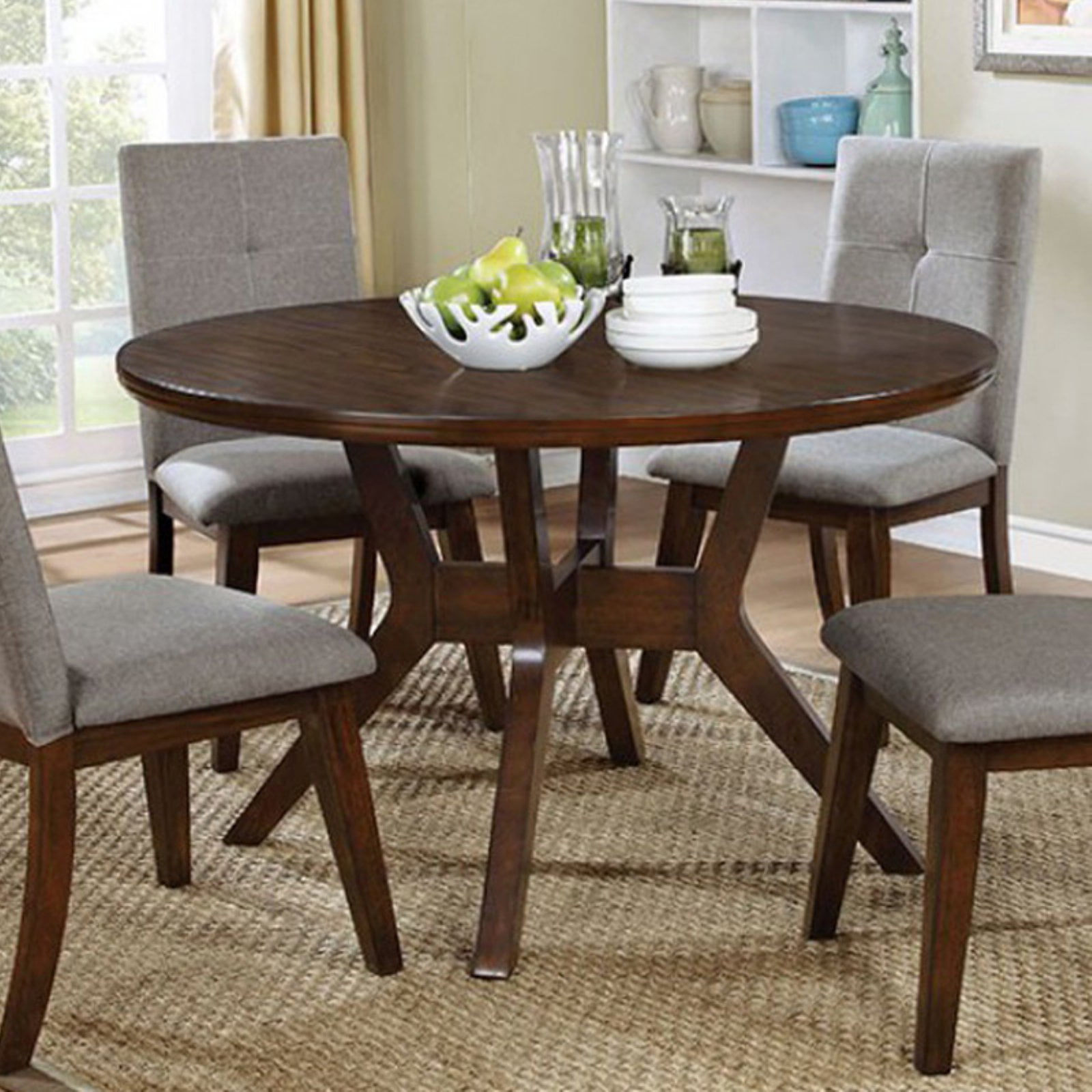 Abelone Mid Century Modern Round Dining Table Walnut