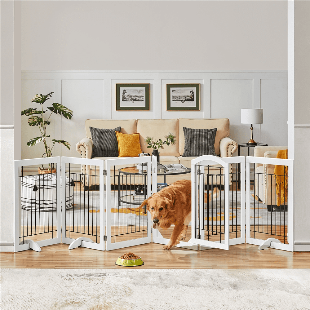 SmileMart 32″ Height 6-Panel Freestanding Foldable Pet Fence Playpen for Dog, White