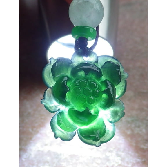 Certified Icy Green Burma 100% Natural A Jade jadeite pendant Lotus Flower Necklace 666465 TN