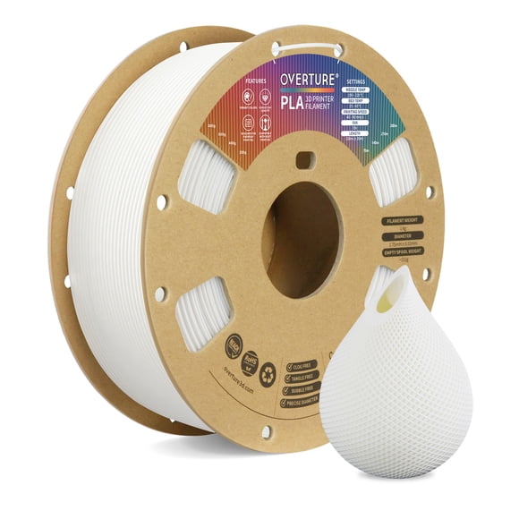 Filamento para impresora 3D OVERTURE PLA, 1,75 mm, bobina de 1 kg, blanco
