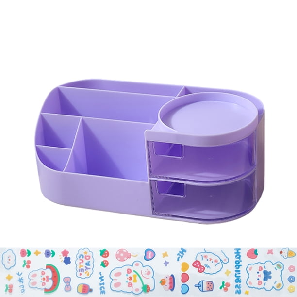 Cateissary Portalápices de escritorio de estilo japonés, cajón multifuncional, organizador de papelería, estuche para lápices, Carpetas de archivos Púrpura L/con pegatinas