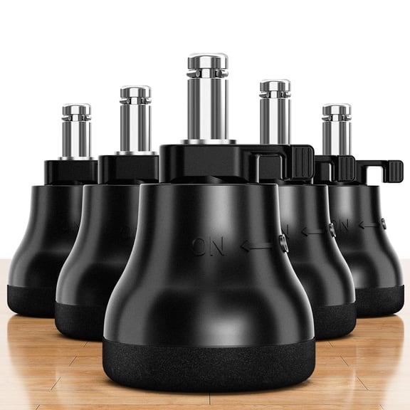 Bell Glides Replacement Office Chair Wheels- Chair Desk Swivel Caster Wheels to Fixed Stationary Castors for Hardwood Floors,Switch Between Wheel Glide and Stopper,On/Off Setting,Set of 5