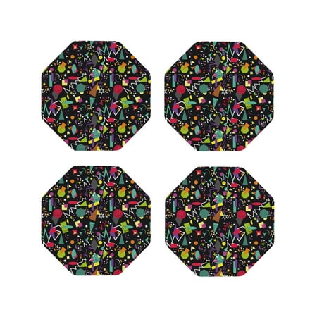 

Junzan Colorful Geometric Figures Print Coasters for Drinks - Leather Coasters Set of 4 for Coffee Table for Housewarming/Kitchen/Bar/Decor-Octagon