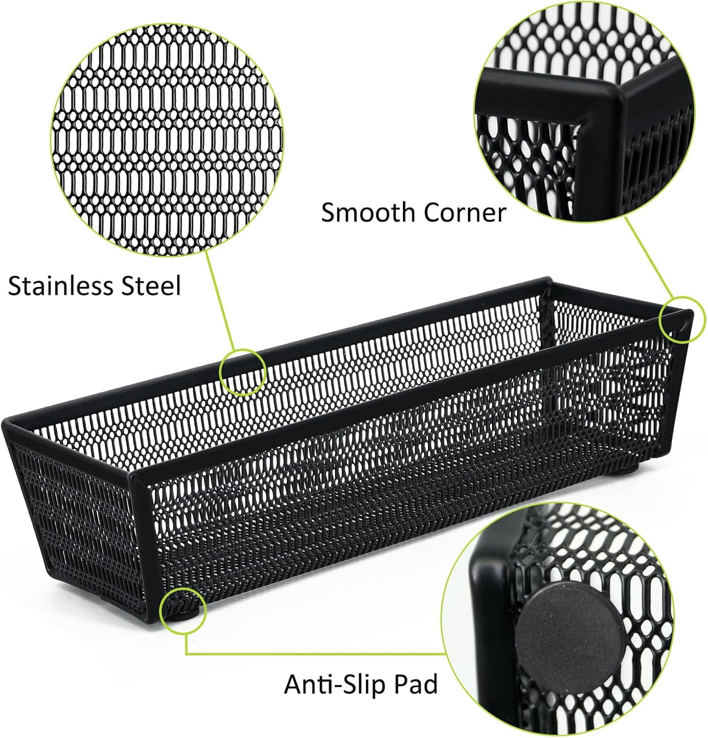 Silverware Drawer Organizer Holder, Cutlery Tray Silverware Flatware Storage Divider for Kitchen, Bedroom, Living Room,Mesh Wire with Non-slip foam Feet, 5 Compoment（ Silver）