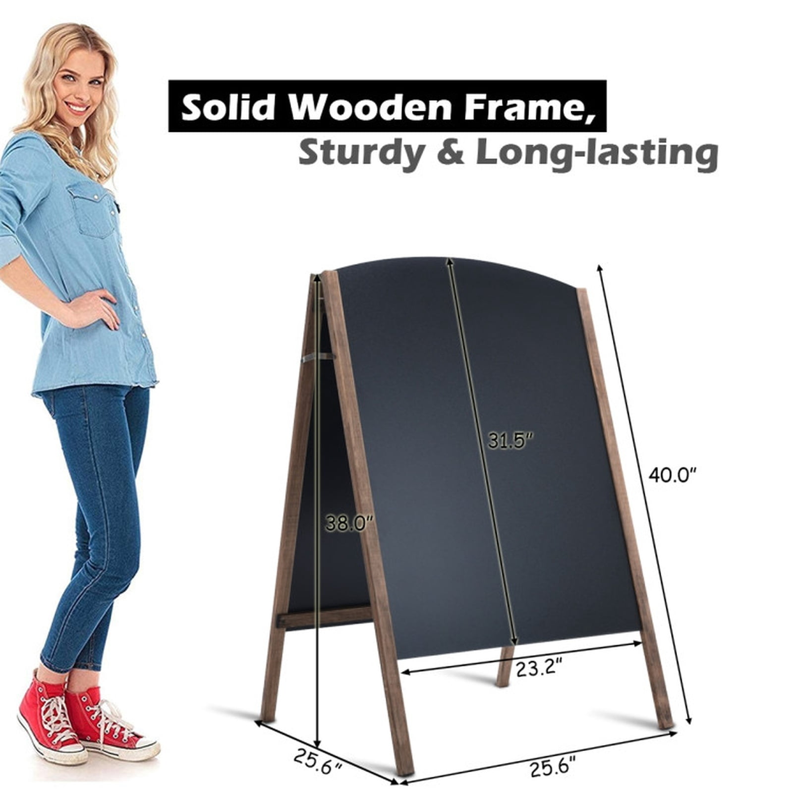 SUGIFT 40 Inch Wood A Frame Sidewalk Sign, Double Sided Chalkboard Folding Sandwich Board for Wedding Restaurant Cafe Menu Advertising and Announcements, Black and Coffee Finish