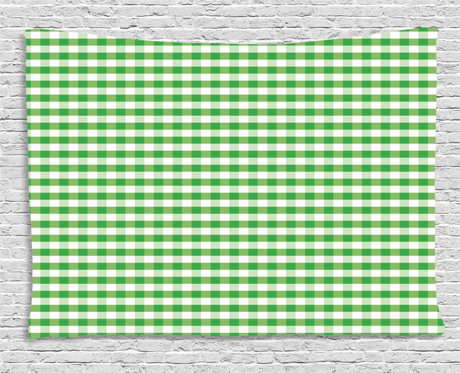 Gingham Tapestry, Picnic Blanket Inspired Green and White Plaid Retro Gingham Checkered Pattern