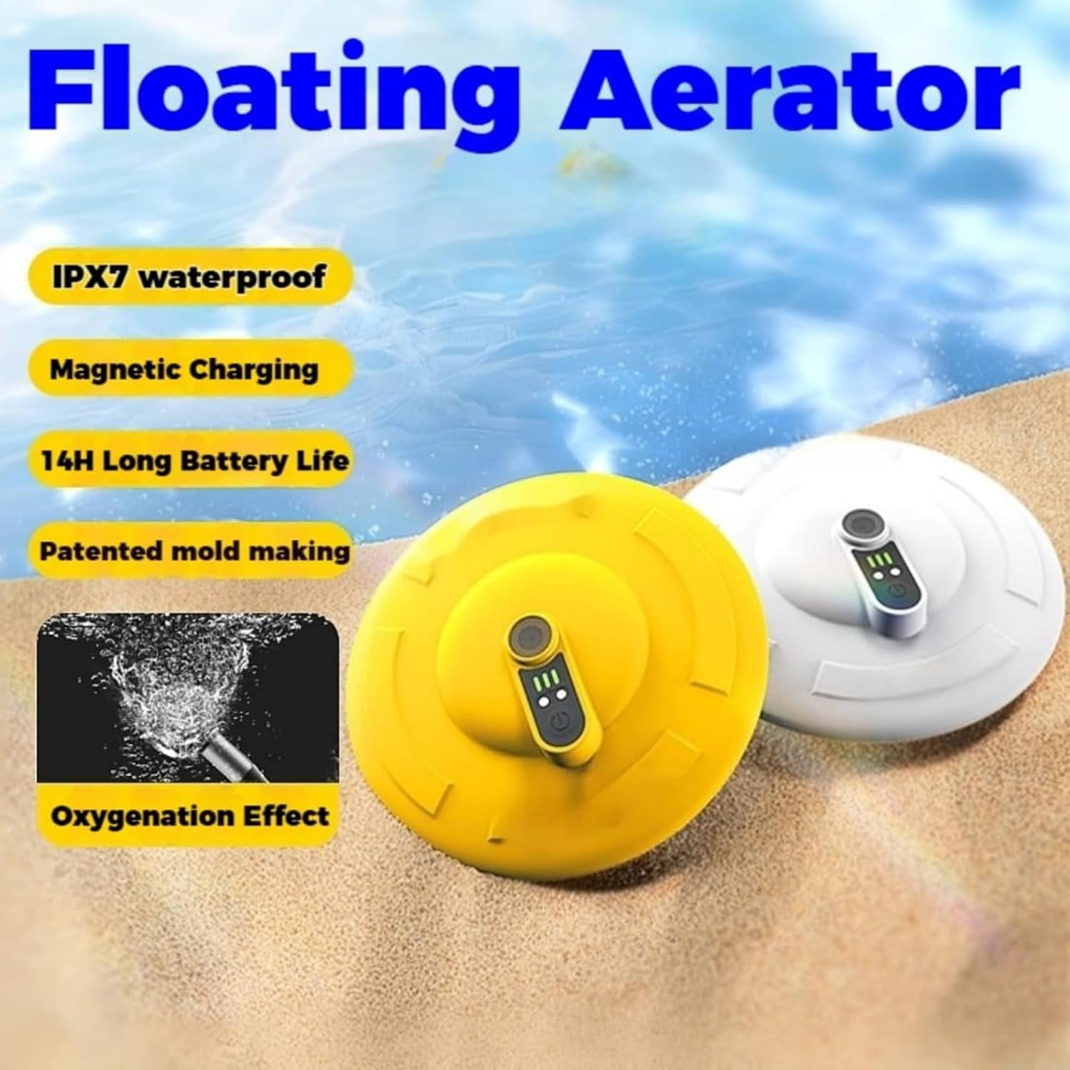 IPX7 Floating & Rechargeable Bait Bucket Aerator, Portable Channel Aquarium Aerator & Inflator, Ultra-Quiet Bubble Generator for Fish Tank, Bait Bucket, Fishing Trips Live Bait Transportation (B)