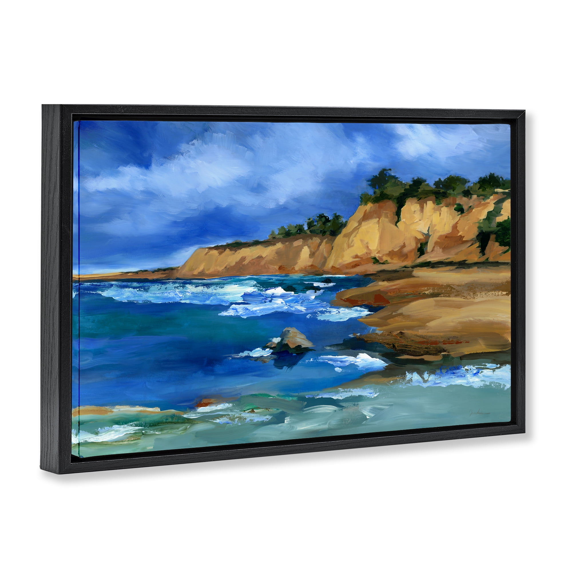 Stupell Industries Beachside Cliffs Landscape Landscape & Nature Painting Black Floater Framed Canvas Art Print Wall Art, 25 x 17