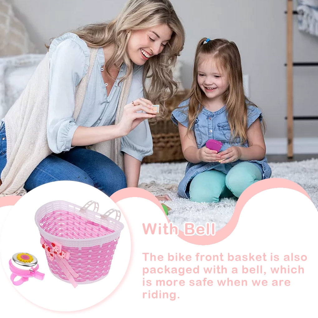 TureClos Plastic Children Bicycles Basket Detachable Colorful Lovely Replacement Outdoor Cycle Holder Accessories with Bell
