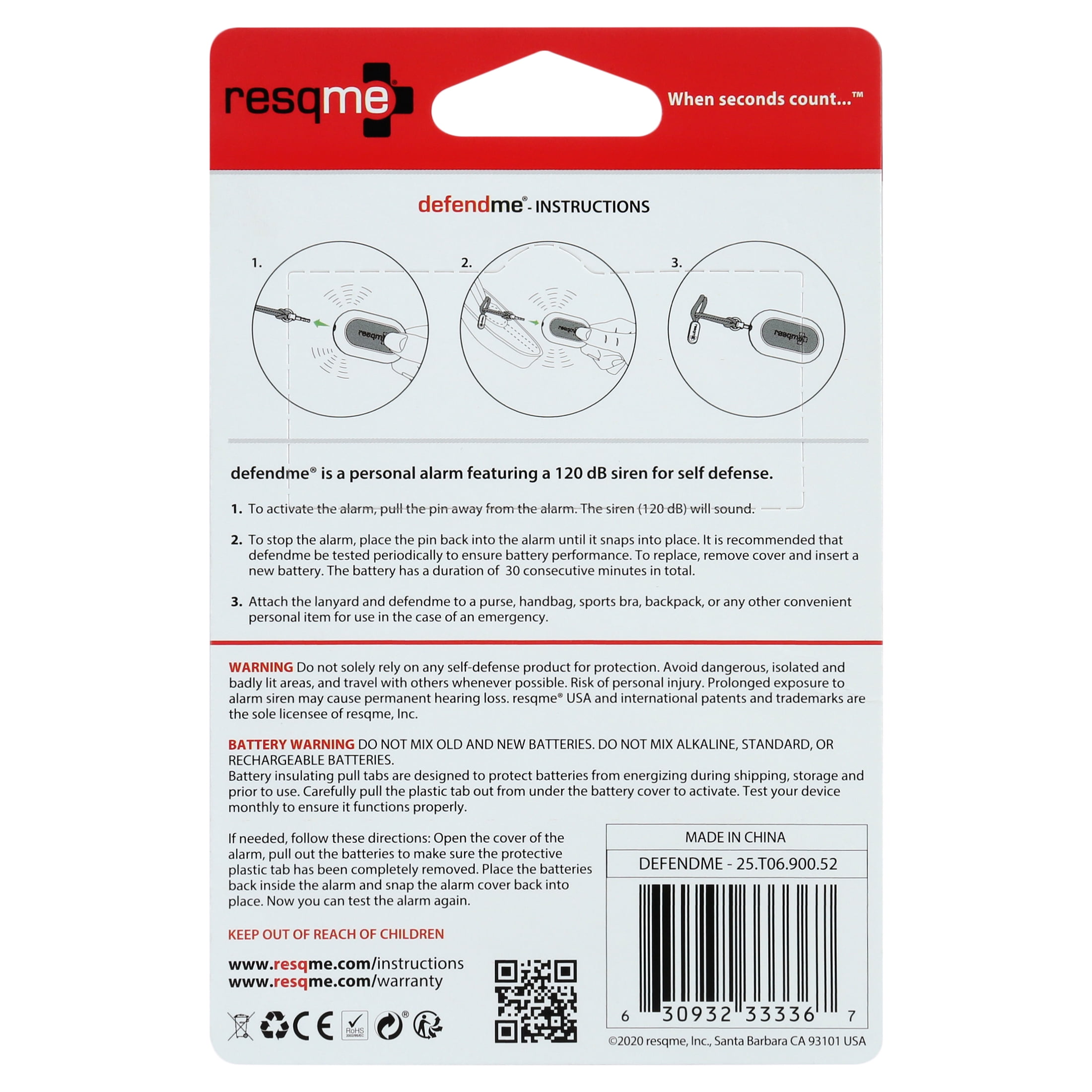 Resqme Defendme Personal Safety Alarm120dB - ideal for self-defense -  Walmart.com