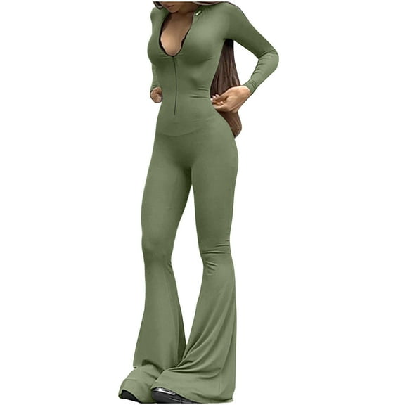 BONIXOOM Bodysuits for Women Women's Pants Solid Mid Waisted Long Dance Love Bodysuit Active Fit Slim Bootcut Dress Green L