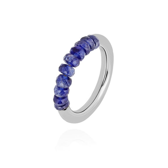 Gemshiner Natural Blue Sapphire Beads 925 Silver Band Ring – White Rhodium Plated (7)