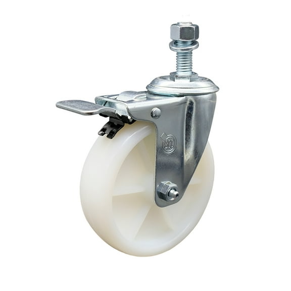 5 Inch Nylon Wheel Swivel ½ Inch Threaded Stem Caster Total Lock Brake SCC