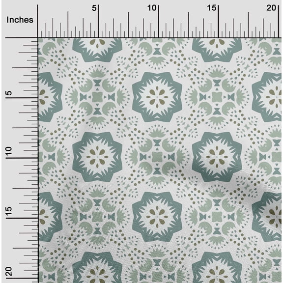 oneOone Georgette Viscose Dusty Teal Green Fabric Artistic Flower & Shapes Geometric Quilting Supplies Print Sewing Fabric By The Yard 42 Inch Wide