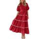 thumbnail image 1 of ZHAOCHENG Vestido camisero de verano para mujer, con botones, mangas cortas abullonadas, volantes escalonados, vestidos largos holgados, 1 of 3