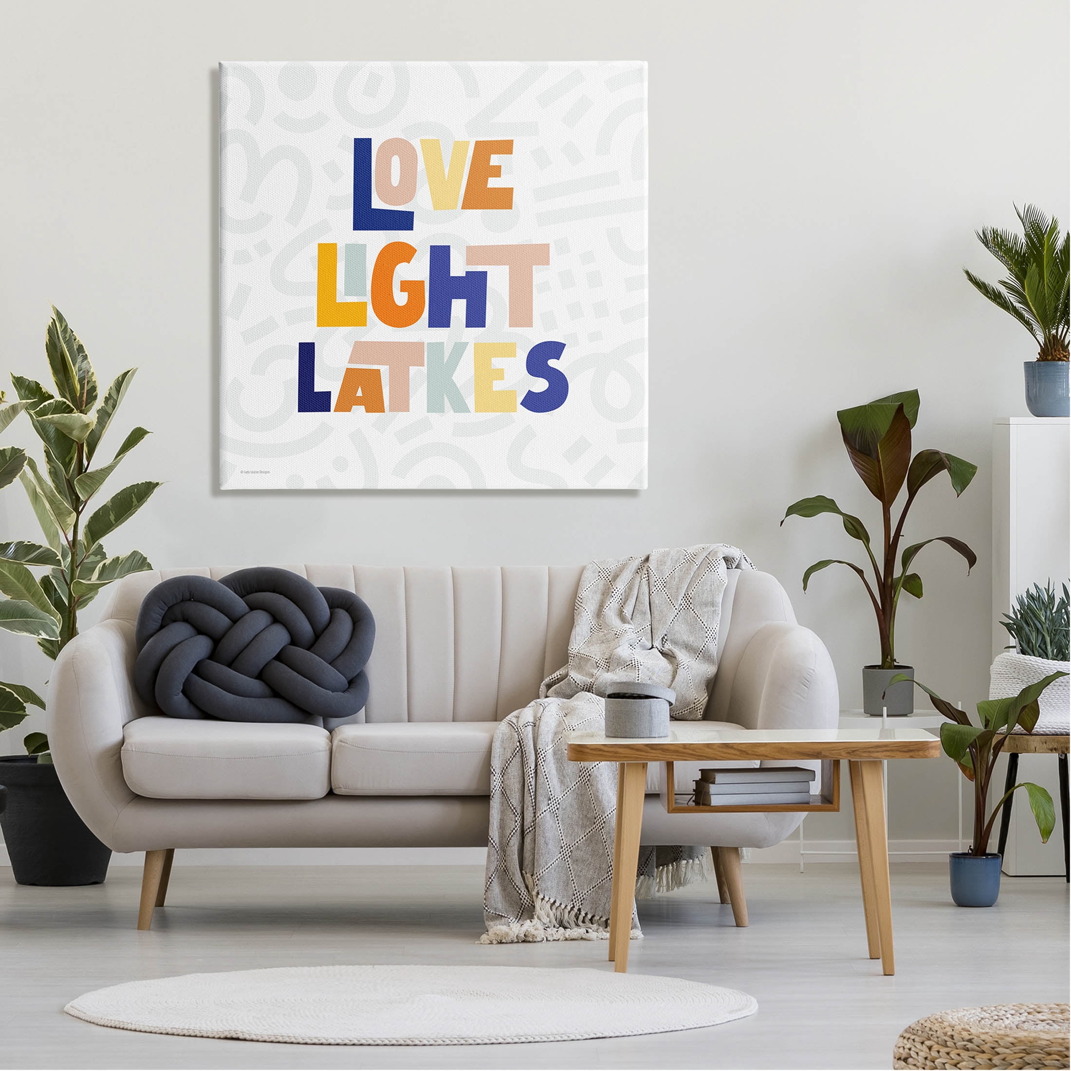 Love Light Latkes Casual Hanukkah Holiday Graphic Art Gallery Wrapped Canvas Print Wall Art