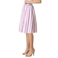 thumbnail image 5 of MODA NOVA Junior's Stripes Button Front Elastic Back A Line Midi Skirt Purple 0, 5 of 6