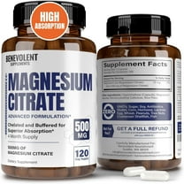 Benevolent Nourishment 500mg Magnesium Citrate Capsules with High Absorption, 120 Count