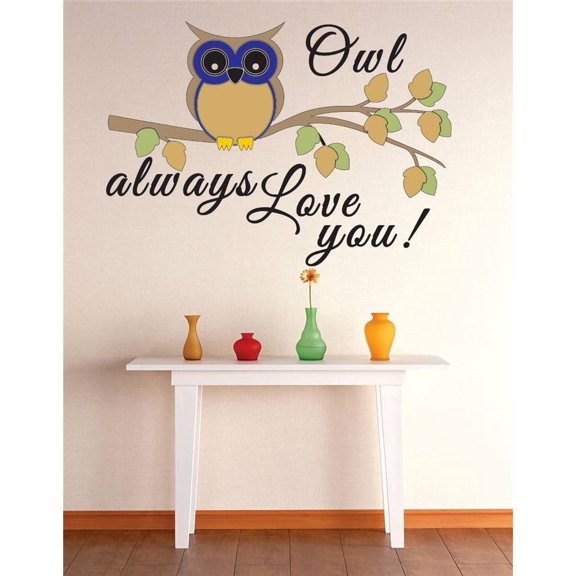 Family Owl always Love You Cute Animal Wall Decal Decoration Owl Always Love You Text Lettering Lasts Years and Easily Removable - Size: 7 In(W) x 10 In(H)