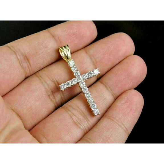 14K Yellow Gold Plated 2Ct Round Lab Created Diamond Cross Pendant For Women