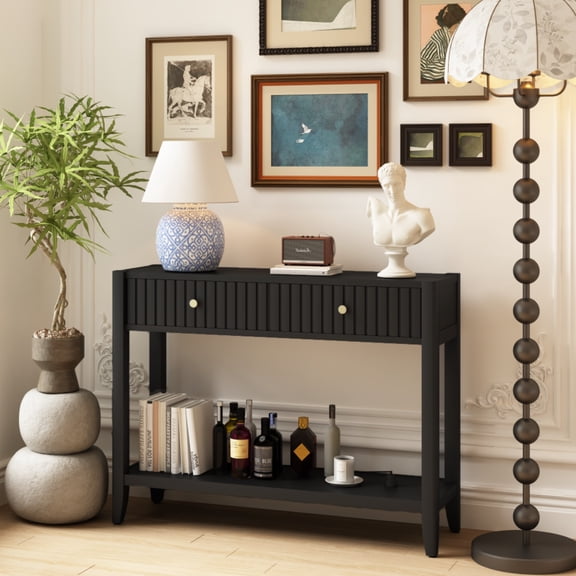 Console Table with Drawers, Narrow Entryway Table with Storage Shelf, Wood Sofa Table for Entryway, Hallway & Living Room