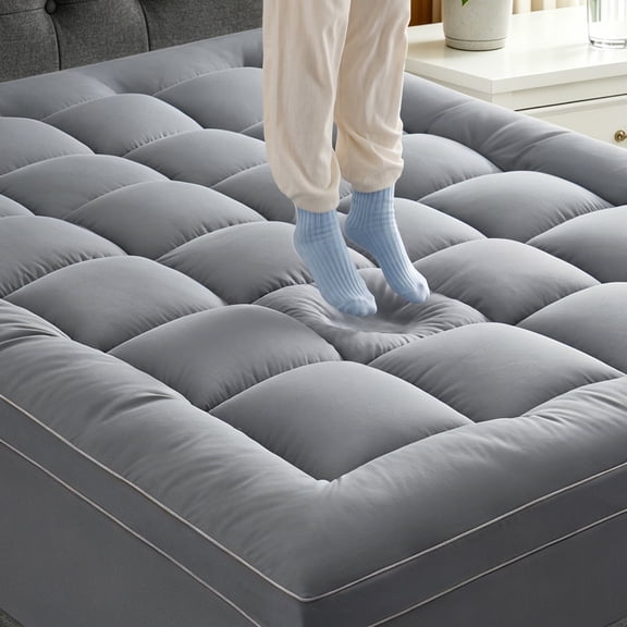 Cooling Twin Mattress Topper, Gray Extra Thick Pillow Top Breathable Pad & Protector for Back Pain Relief, Fitted Bed Topper Cover Grey Deep Pocket for Twin Size Mattress