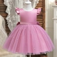 thumbnail image 6 of Girls' Dresses Toddler Fly Sleeve Dresses Pearl Decoration Solid Color Bowknot Birthday Wedding Party Princess Dress Size 5 Y-6 Y, 6 of 7