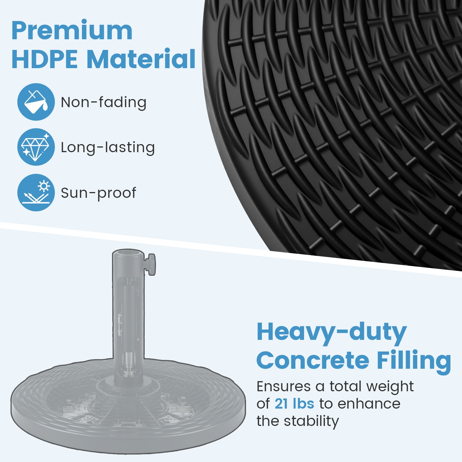 Costway Concrete Patio Umbrella Base, Heavy-duty Round Umbrella Stand with Rattan Pattern