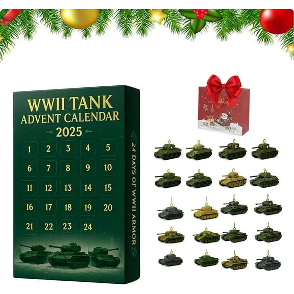 2025 WWII Tank Advent Calendar – 24 Days of 24 Iconic Tanks, Christmas Countdown Calendar 2025 Contains 24 Unique Tank Pendants, 2D Acrylic Design, for Model Collectors