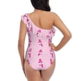 thumbnail image 5 of Salouo Pink Scarf Snowman Pattern One Shoulder Ruffled One Piece Swimsuit for Women V Neck Swimwear Tummy Control Bathing Suit-X-Large, 5 of 6