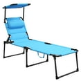 thumbnail image 2 of Patio Furniture Outsunny Outdoor Lounge Chair, Adjustable Backrest Folding Chaise Lounge, Cushioned Tanning Chair w/Sunshade Roof & Pillow Headrest for Beach, Camping, Hiking, Light Blue,Patio Chairs, 2 of 10