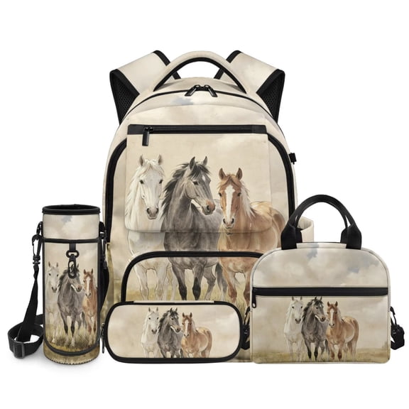 Psesaysky Horse Backpack for Boys 4 in 1 Set School Backpack with Lunch Box Large Capacity Kids Bookbag for Boys 8-12 12-14 Lightweight Teens School Bag Set for Elementary Middle School