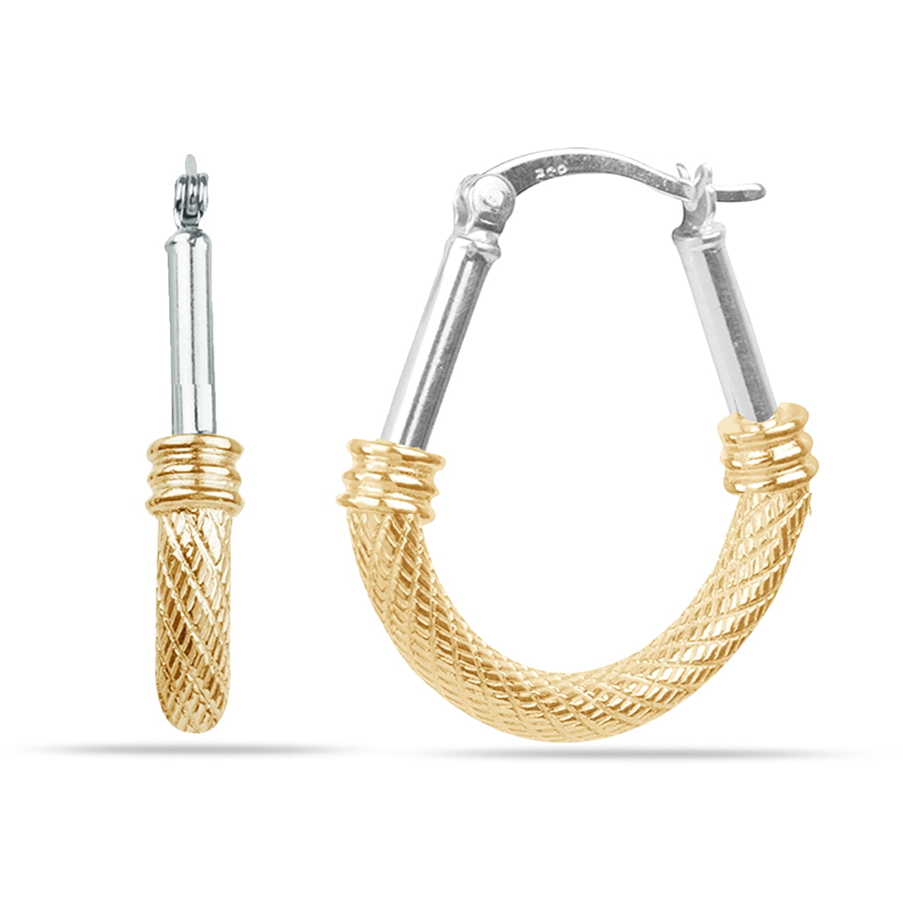 LeCalla 925 Sterling Silver Italian Design Two-Tone Diamond-Cut Hypoallergenic Oval Hoop Earrings for Women and Teen 25MM