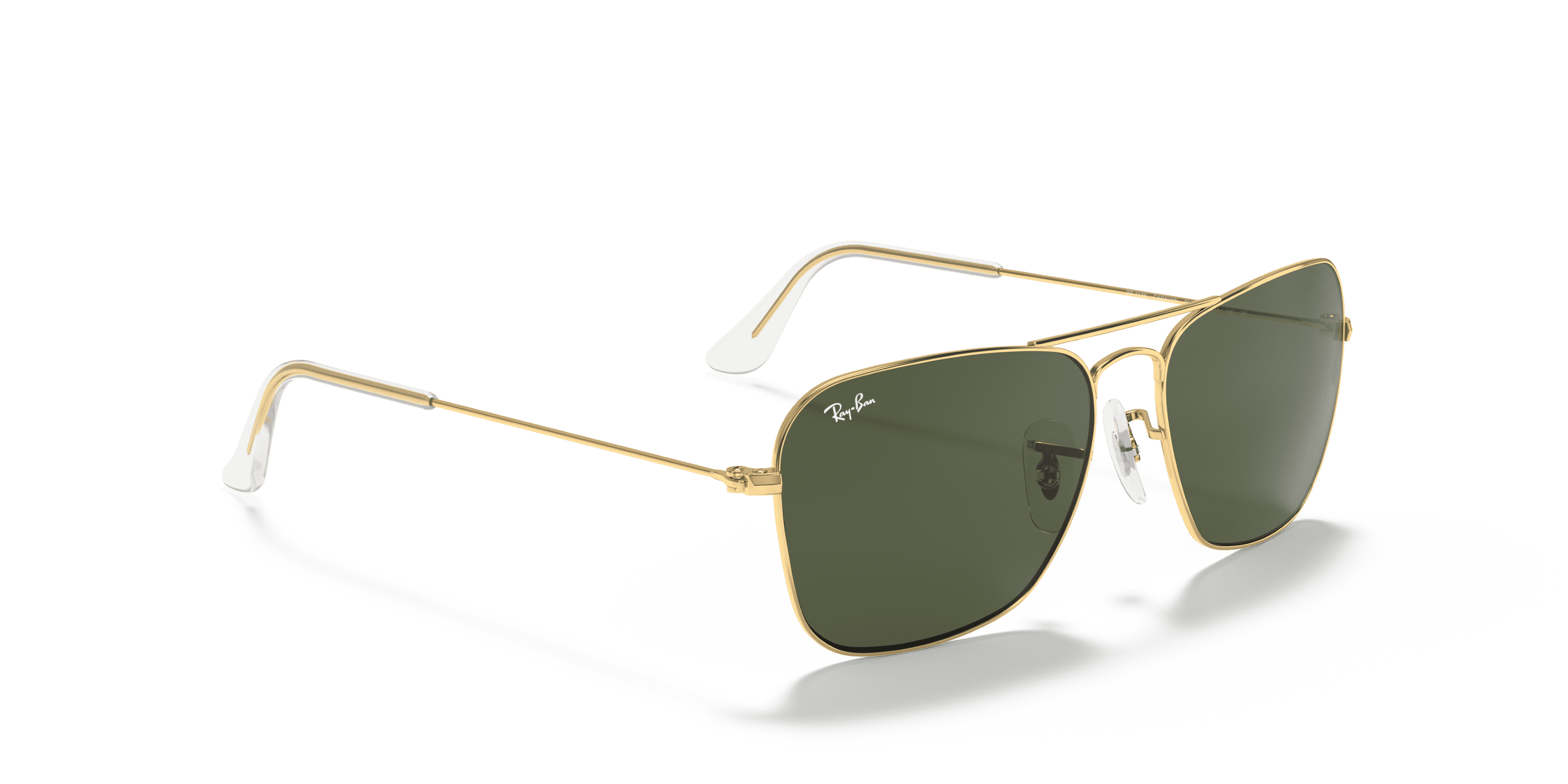 Ray-Ban Caravan Sunglasses, Geometric Square Eyeglasses with Case, Arista Gold/G-15 Green, Size 58