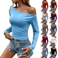 thumbnail image 3 of XRoczxe Women Off Shoulder Long Sleeve Top Ruched Slim Fit Solid Blouse Soft Stretch Casual Shirt, Can Be Worn Alone or Layered, 3 of 6