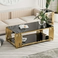 thumbnail image 5 of End Tables for Living Room Set of 3, Holaki Modern Rectangle Tempered Glass Coffee Table with 2 Square End Table, Coffee Table Set with Stainless Steel Irregular Legs for Home Apartment Office, 5 of 7