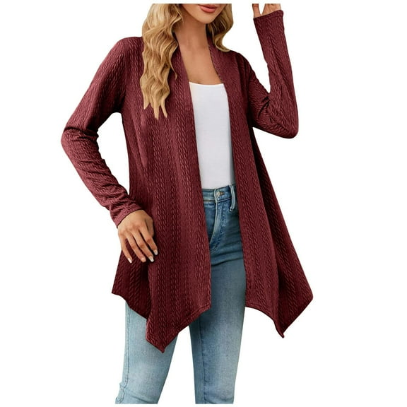 ShomPort Women's Long Sleeve Cardigans Soft Open Front Solid Cardigans Outwear Lounge Coat Fall Fashion Clothes