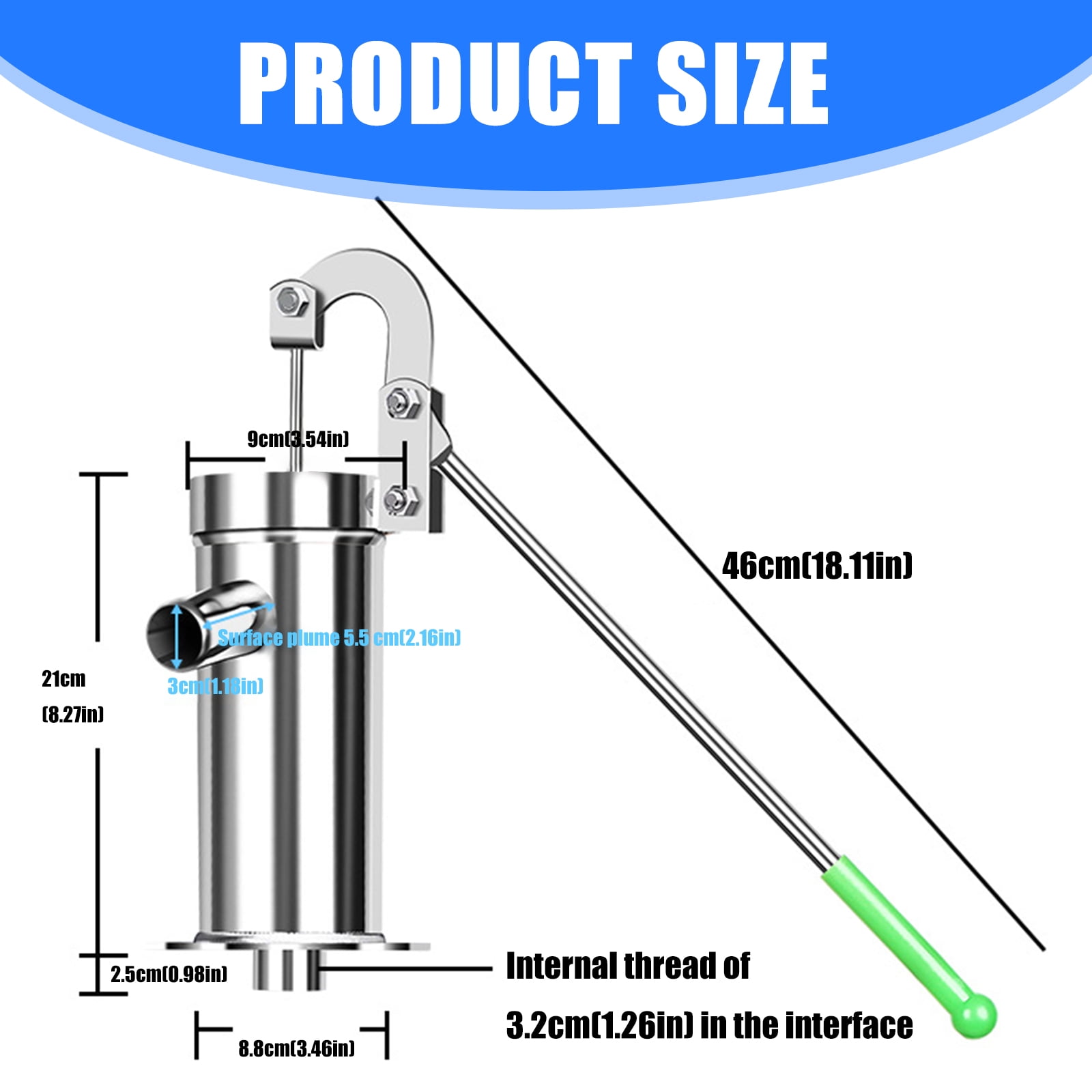COOLHOOD Steel Manual Water Pumps Strong Hand Operated Well Pumps with 8M Suction Capacity Metal for Garden Irrigations Lawns Car