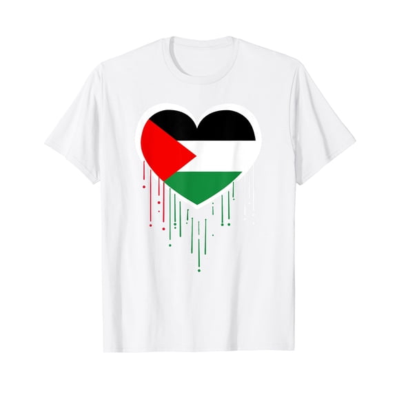 Palestine Flag Proud Palestinian Heritage Heart White T-Shirt