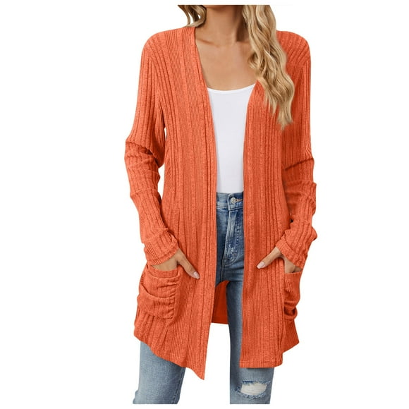 Ketyyh-chn99 Knitted Cardigan for Women Fall Coat Womens Crochet Cardigan Sweater Kimonos Boho Solid Color Long Sleeve Summer Open Front Outwear Orange,2XL
