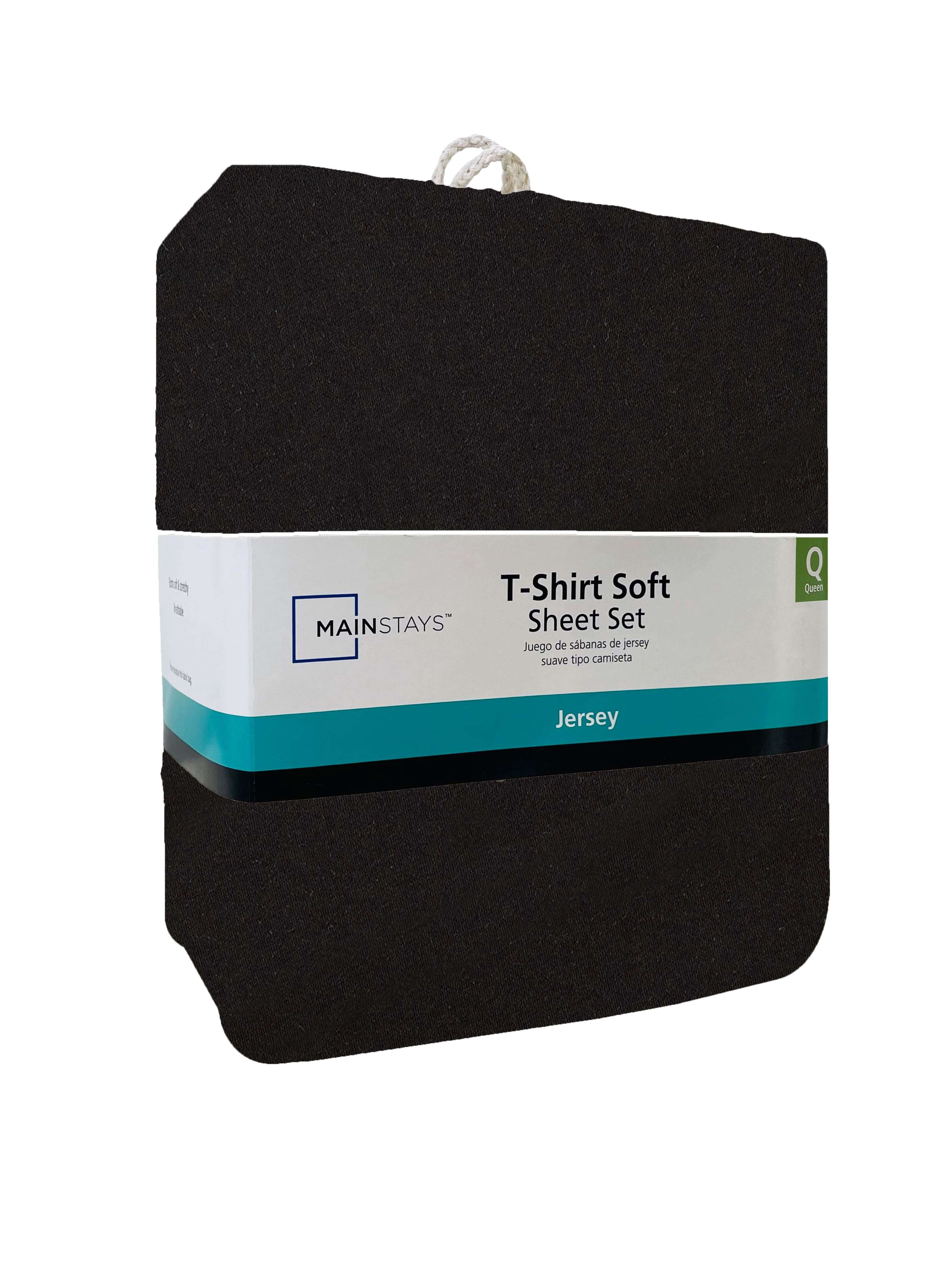 Mainstays Extra Soft Jersey Bed Sheet Set, Queen, Rich Black, 4 Pieces