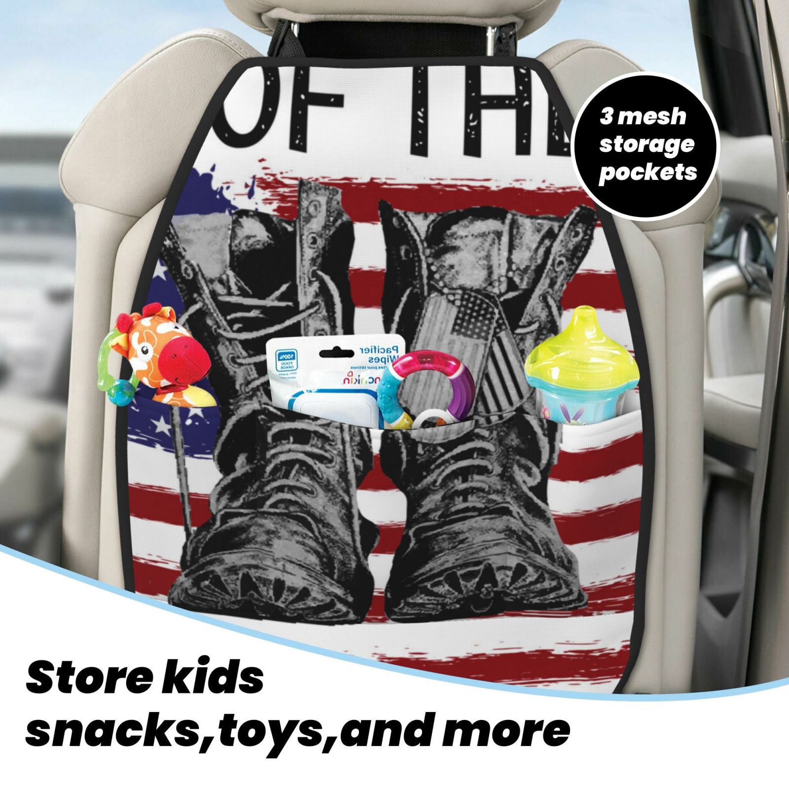 Xecao Home Of The Free Because Of The Brave Pattern Car Seat Back Protector 2 Pack Large Capacity Pocket, Kick Mats Back Seat Protector