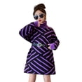 thumbnail image 2 of KYAIGUO Robe Chandail d'Hiver pour Fille Manches Longues Robe Chandail à Rayures Col Roulé Jupe Chandail Tricotée 5-15T, 2 of 9